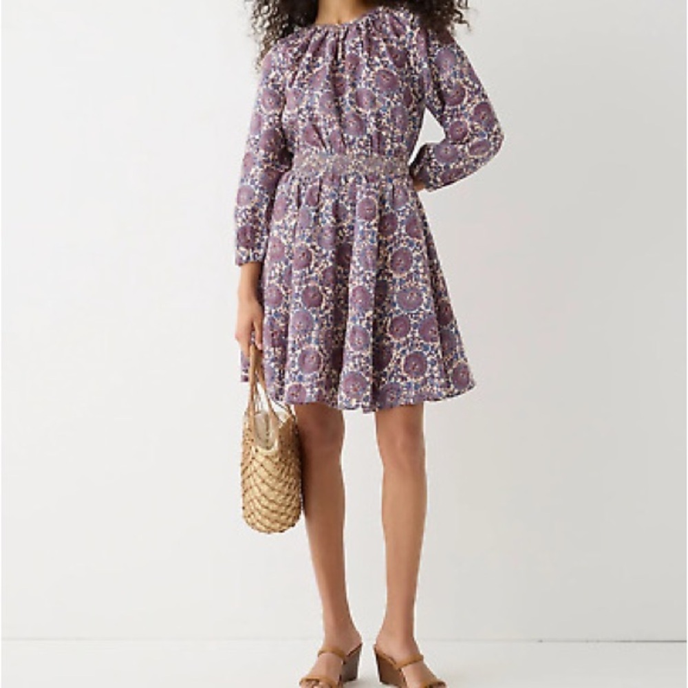 J. Crew Palermo 100% Linen Smocked Waist Dress in Floral Bouquet - NEW - Small